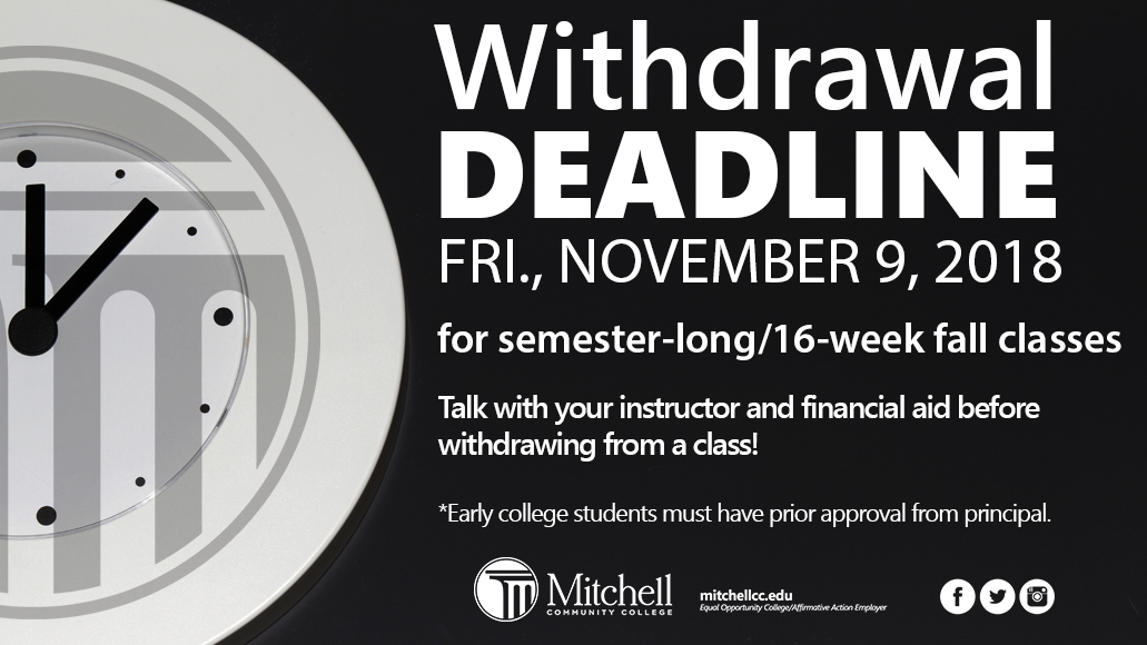 Withdrawal Deadline Fall 2018 Mitchell Community College, Serving